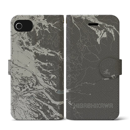 【東川（北海道）】地図柄iPhoneケース（手帳タイプ）モノトーン・iPhone SE（第3 / 第2世代） / 8 / 7 / 6s / 6 用