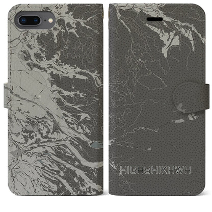 【東川（北海道）】地図柄iPhoneケース（手帳タイプ）モノトーン・iPhone 8Plus /7Plus / 6sPlus / 6Plus 用