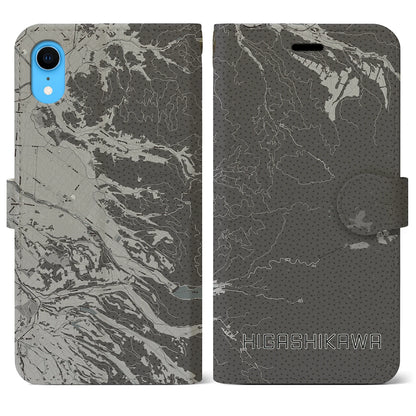 【東川（北海道）】地図柄iPhoneケース（手帳タイプ）モノトーン・iPhone XR 用