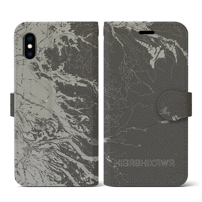 【東川（北海道）】地図柄iPhoneケース（手帳タイプ）モノトーン・iPhone XS / X 用