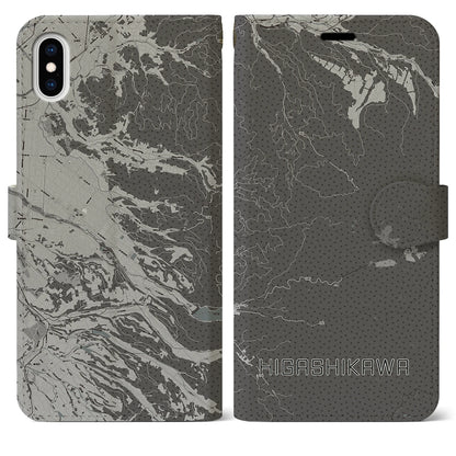 【東川（北海道）】地図柄iPhoneケース（手帳タイプ）モノトーン・iPhone XS Max 用