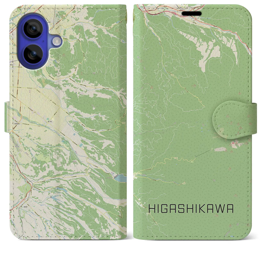 【東川(北海道)】地図柄iPhoneケース(手帳タイプ)ナチュラル・iPhone 16 Pro Max 用