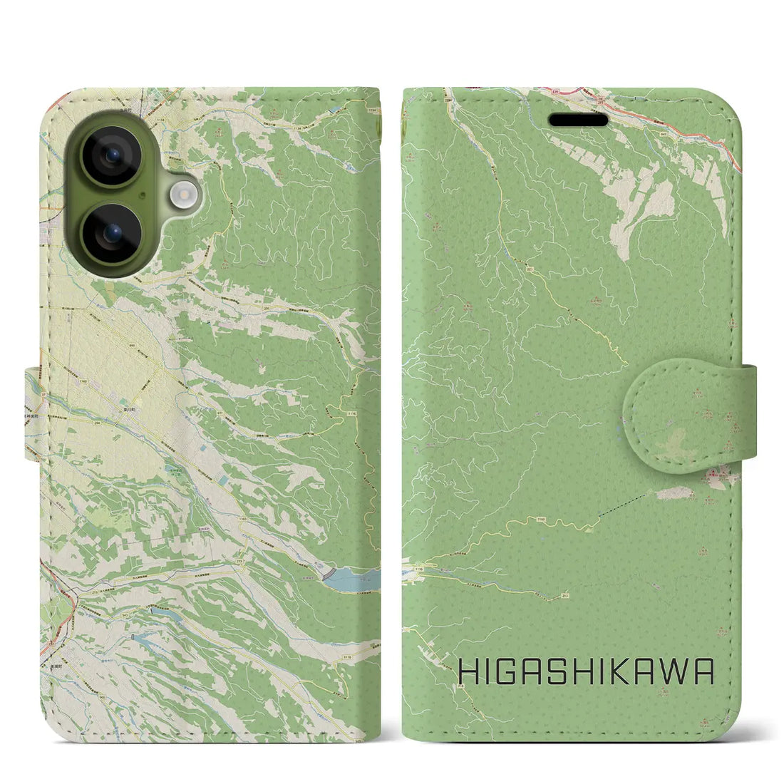 【東川（北海道）】地図柄iPhoneケース（手帳タイプ）ナチュラル・iPhone 17 Pro Max 用