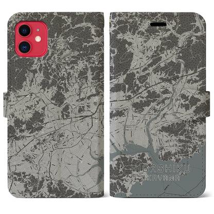 【東区（岡山市）】地図柄iPhoneケース（手帳タイプ）モノトーン・iPhone 11 用