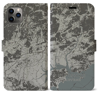 【東区（岡山市）】地図柄iPhoneケース（手帳タイプ）モノトーン・iPhone 11 Pro Max 用