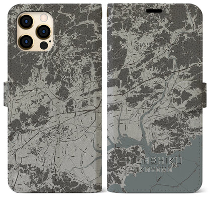 【東区（岡山市）】地図柄iPhoneケース（手帳タイプ）モノトーン・iPhone 12 Pro Max 用