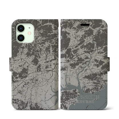 【東区（岡山市）】地図柄iPhoneケース（手帳タイプ）モノトーン・iPhone 12 mini 用