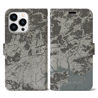 【東区（岡山市）】地図柄iPhoneケース（手帳タイプ）モノトーン・iPhone 13 Pro 用