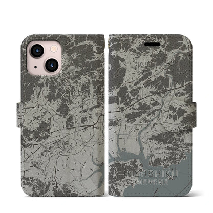 【東区（岡山市）】地図柄iPhoneケース（手帳タイプ）モノトーン・iPhone 13 mini 用