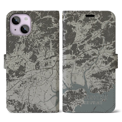 【東区（岡山市）】地図柄iPhoneケース（手帳タイプ）モノトーン・iPhone 14 用