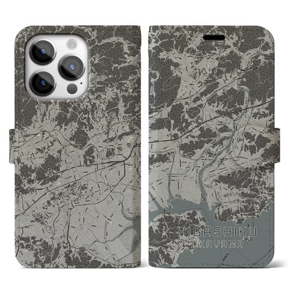 【東区（岡山市）】地図柄iPhoneケース（手帳タイプ）モノトーン・iPhone 14 Pro 用