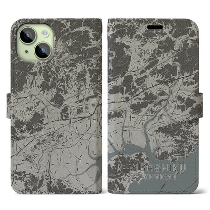 【東区（岡山市）】地図柄iPhoneケース（手帳タイプ）モノトーン・iPhone 15 用