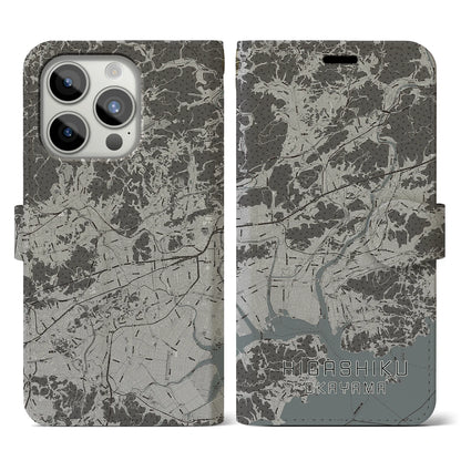 【東区（岡山市）】地図柄iPhoneケース（手帳タイプ）モノトーン・iPhone 15 Pro 用