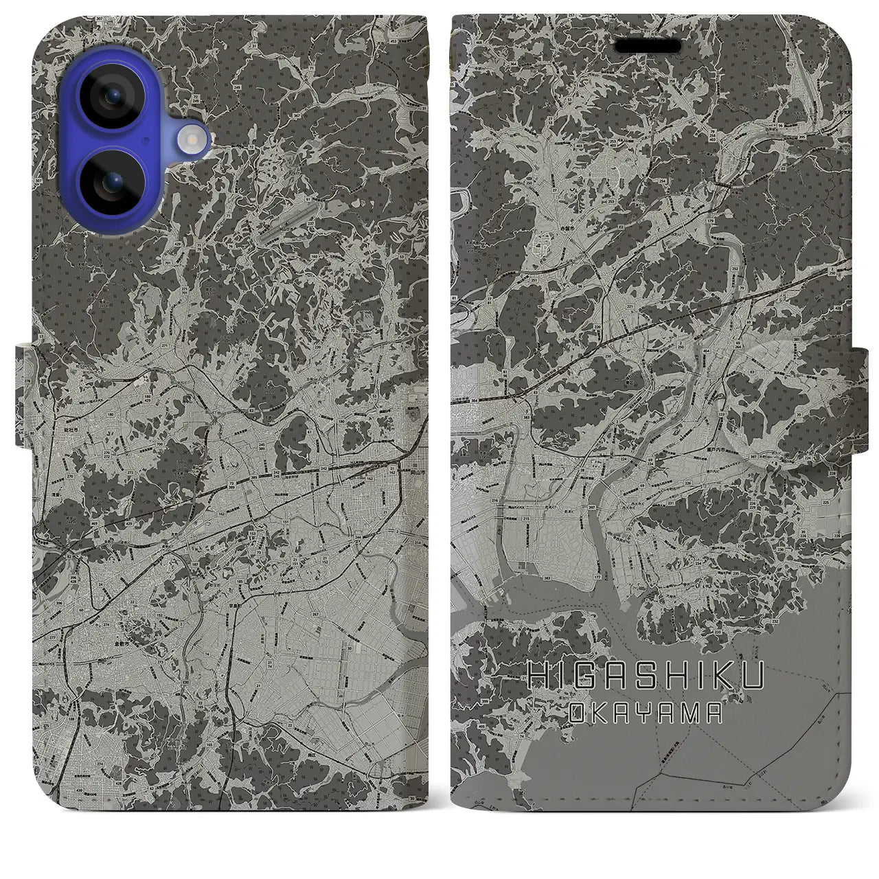 【東区（岡山市）】地図柄iPhoneケース（手帳タイプ）