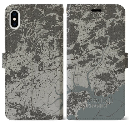 【東区（岡山市）】地図柄iPhoneケース（手帳タイプ）モノトーン・iPhone XS Max 用