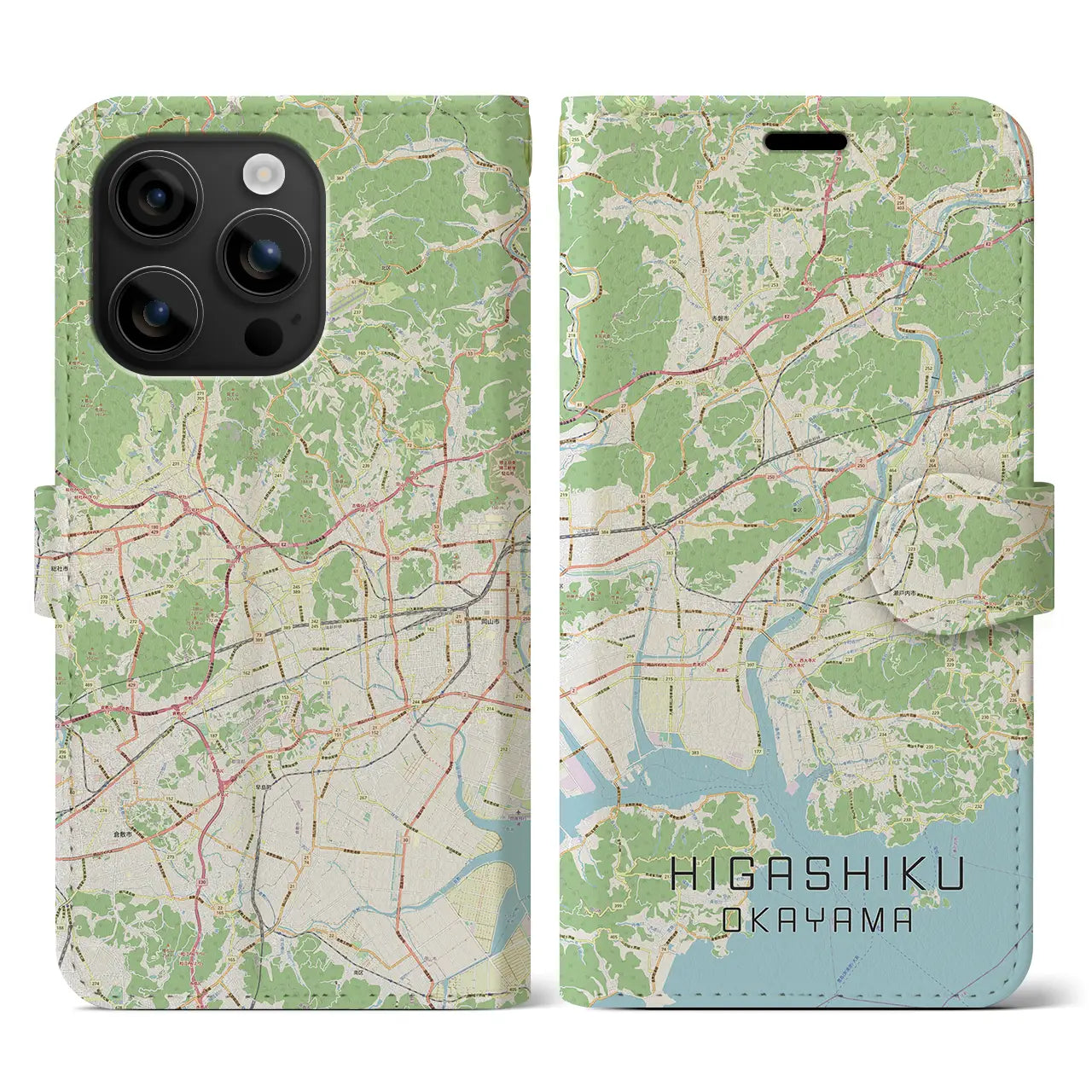 【東区（岡山市）】地図柄iPhoneケース（手帳タイプ）ナチュラル・iPhone 16 用