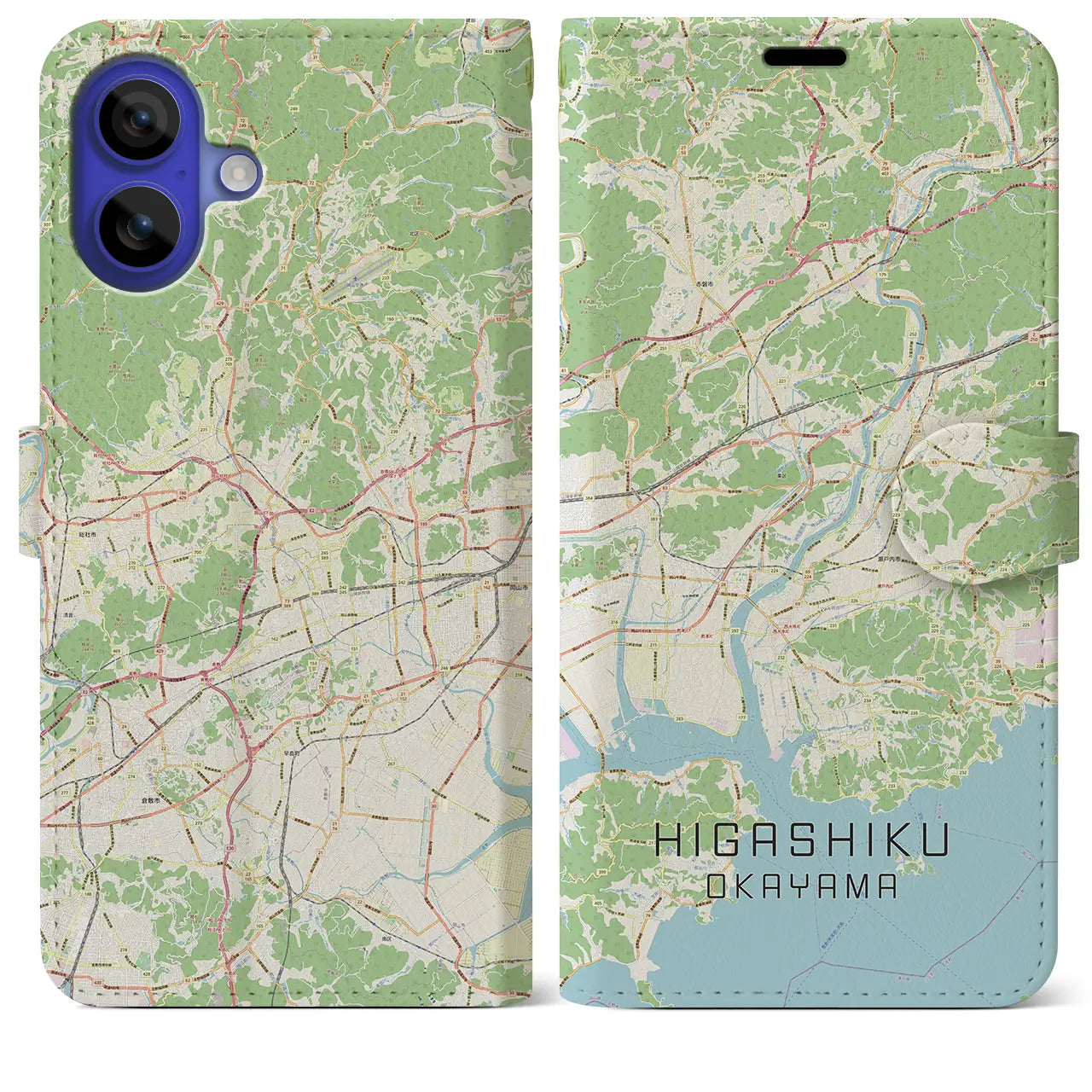 【東区（岡山市）】地図柄iPhoneケース（手帳タイプ）ナチュラル・iPhone 16 Pro Max 用