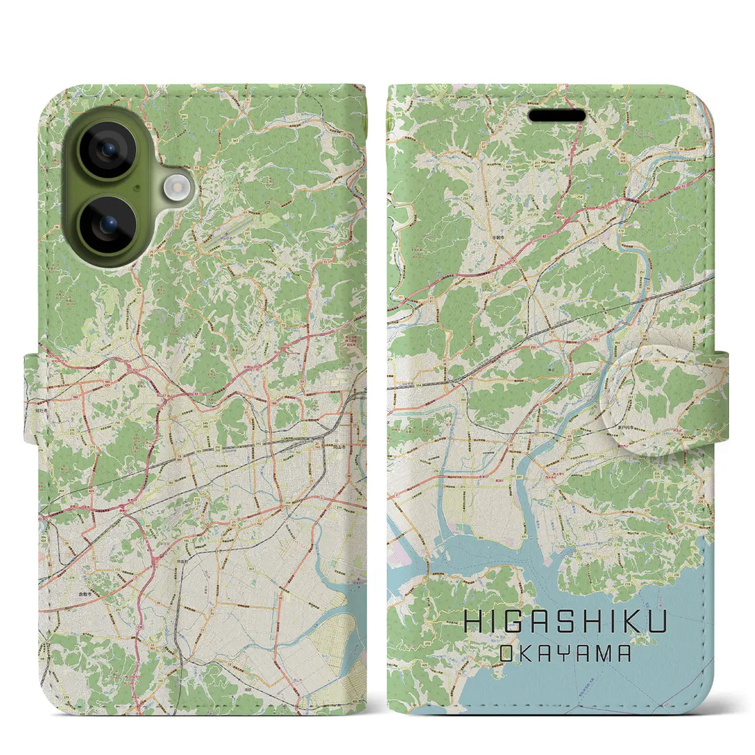【東区（岡山市）】地図柄iPhoneケース（手帳タイプ）ナチュラル・iPhone 17 Pro Max 用