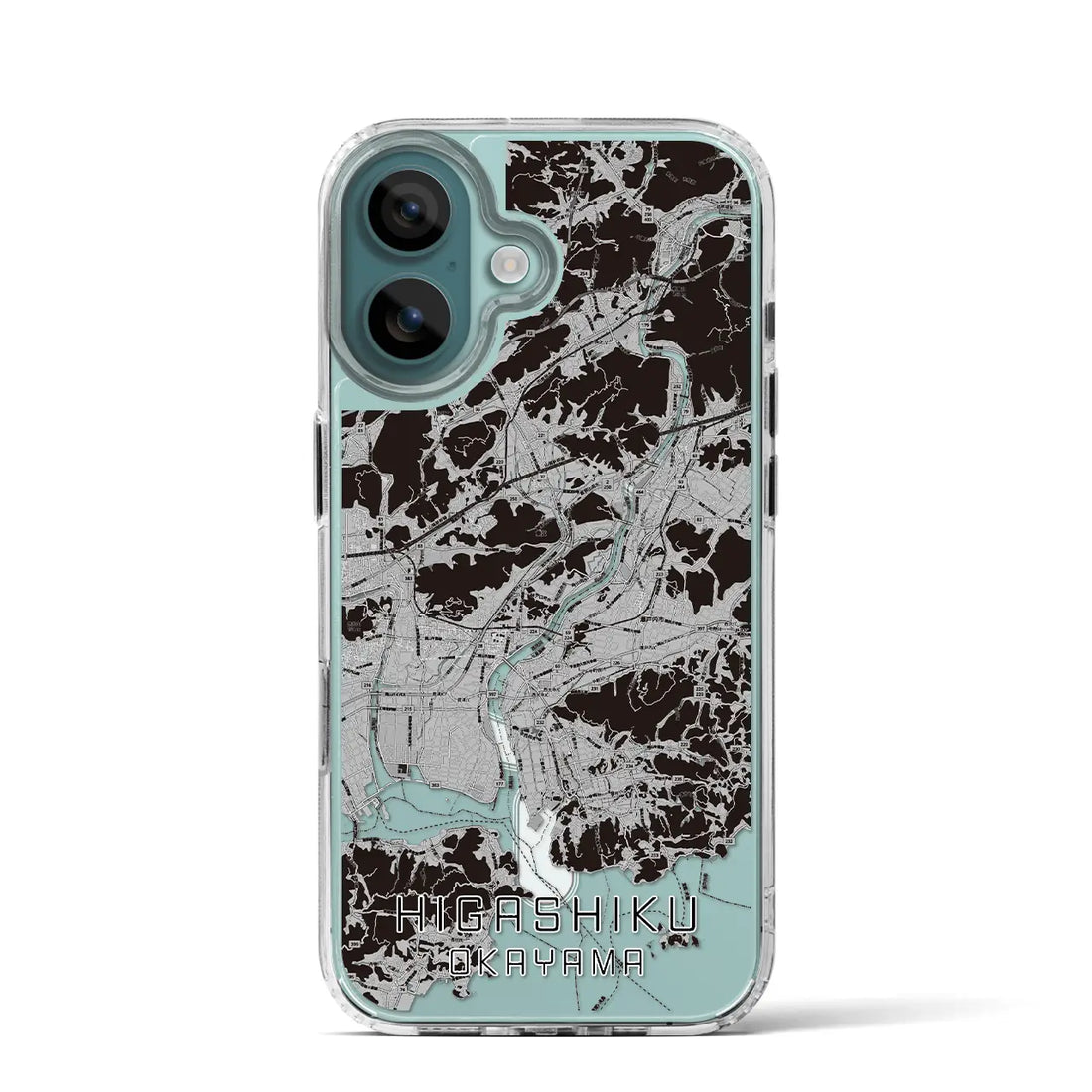 【東区(岡山市)】地図柄iPhoneケース(MagSafeタイプ)モノトーン・iPhone 16 Pro 用