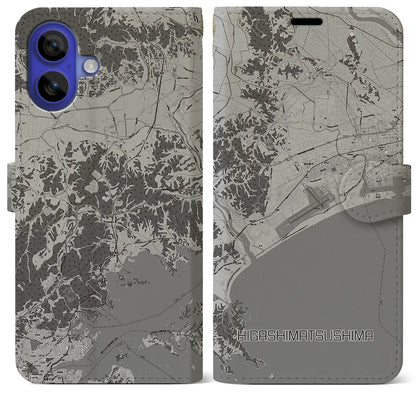 【東松島（宮城県）】地図柄iPhoneケース（手帳タイプ）モノトーン・iPhone 16 Pro Max 用