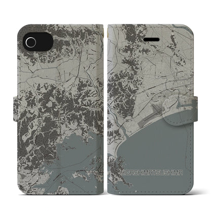 【東松島（宮城県）】地図柄iPhoneケース（手帳タイプ）モノトーン・iPhone SE（第3 / 第2世代） / 8 / 7 / 6s / 6 用