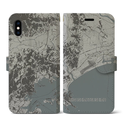 【東松島（宮城県）】地図柄iPhoneケース（手帳タイプ）モノトーン・iPhone XS / X 用