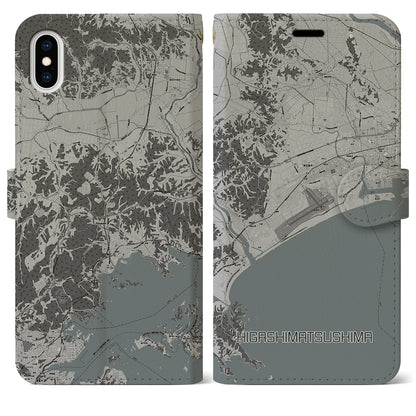 【東松島（宮城県）】地図柄iPhoneケース（手帳タイプ）モノトーン・iPhone XS Max 用