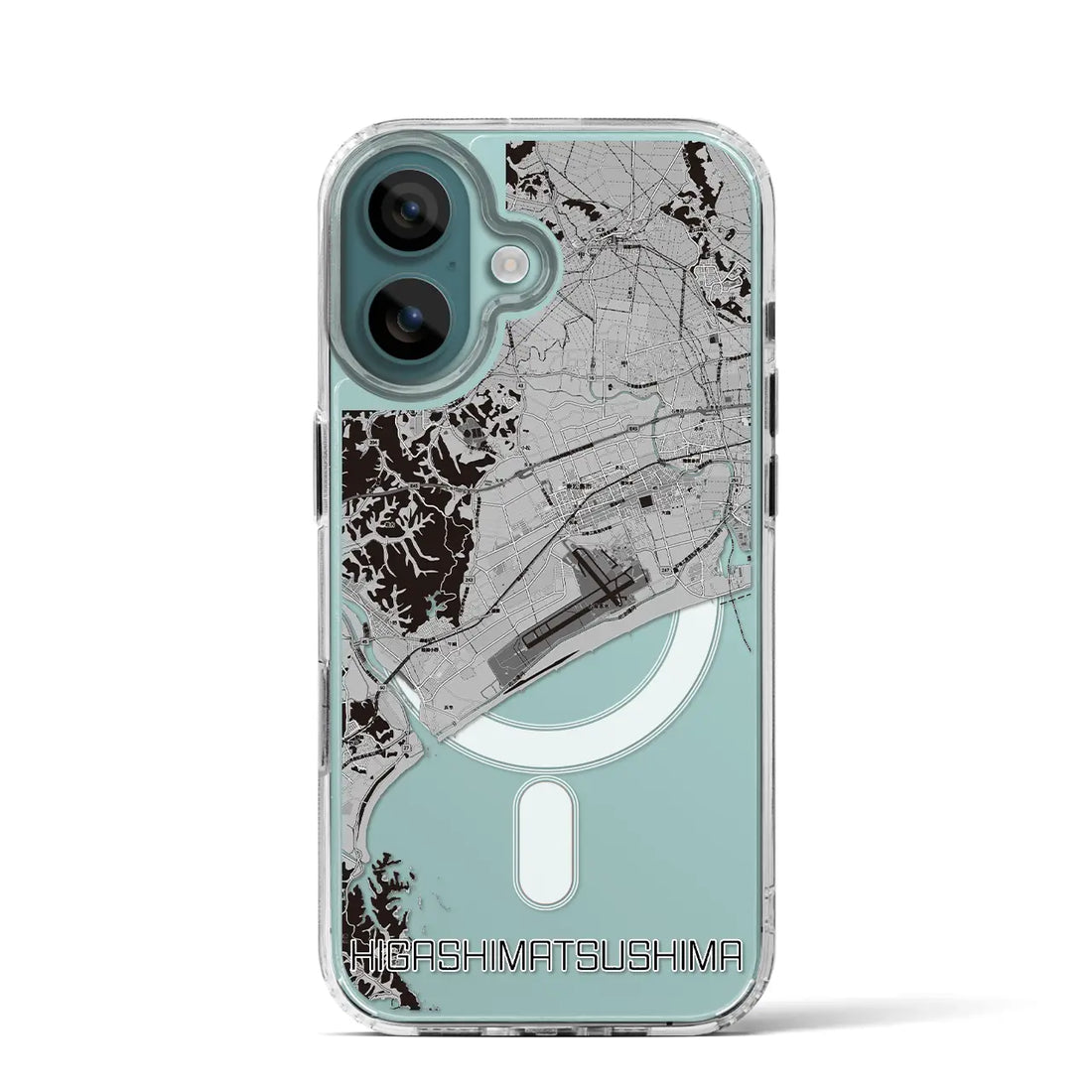 【東松島（宮城県）】地図柄iPhoneケース（MagSafeタイプ）モノトーン・iPhone 16 Pro 用