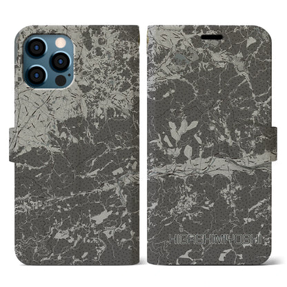 【東みよし（徳島県）】地図柄iPhoneケース（手帳タイプ）モノトーン・iPhone 12 / 12 Pro 用