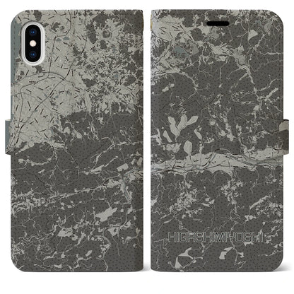 【東みよし（徳島県）】地図柄iPhoneケース（手帳タイプ）モノトーン・iPhone XS Max 用