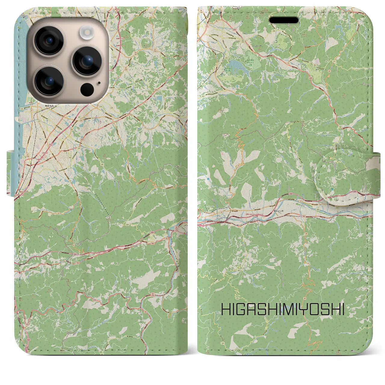 【東みよし（徳島県）】地図柄iPhoneケース（手帳タイプ）ナチュラル・iPhone 16 Plus 用