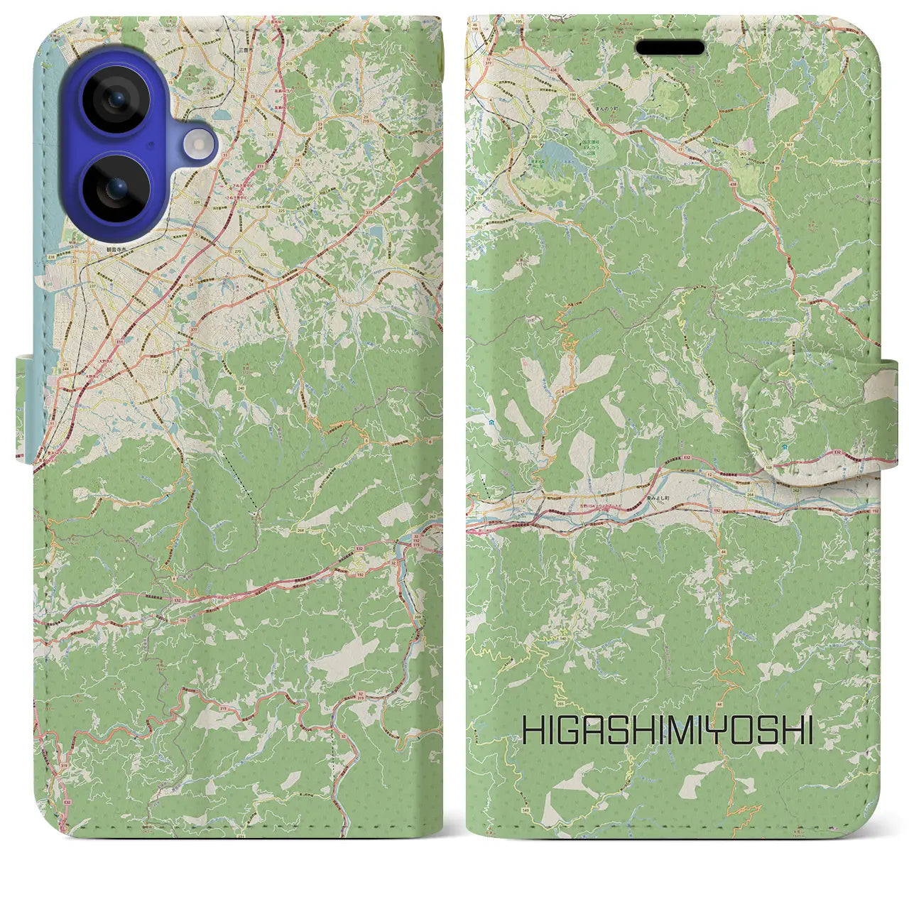 【東みよし（徳島県）】地図柄iPhoneケース（手帳タイプ）ナチュラル・iPhone 16 Pro Max 用