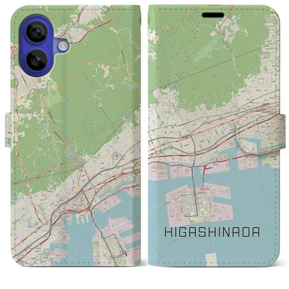 【東灘（兵庫県）】地図柄iPhoneケース（手帳タイプ）ナチュラル・iPhone 16 Pro Max 用