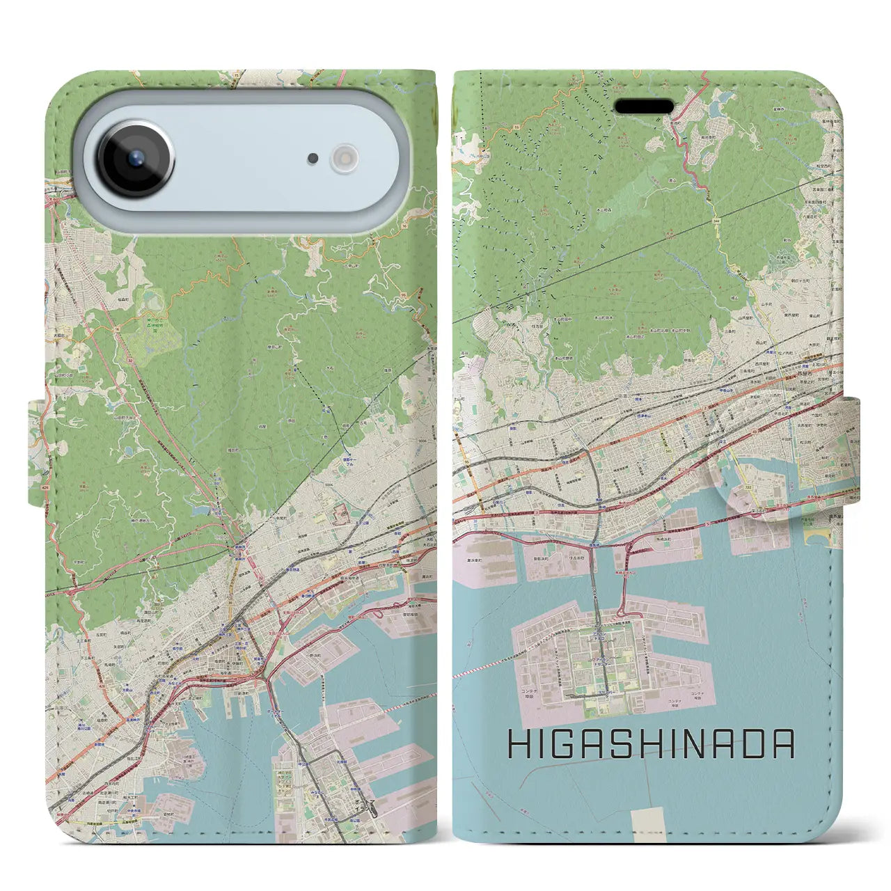【東灘（兵庫県）】地図柄iPhoneケース（手帳タイプ）ナチュラル・iPhone 17 Pro Max 用