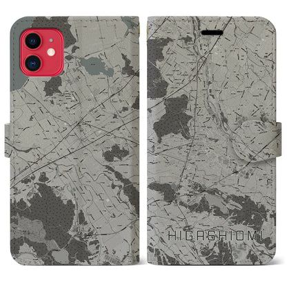 【東近江（滋賀県）】地図柄iPhoneケース（手帳タイプ）モノトーン・iPhone 11 用
