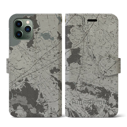 【東近江（滋賀県）】地図柄iPhoneケース（手帳タイプ）モノトーン・iPhone 11 Pro 用