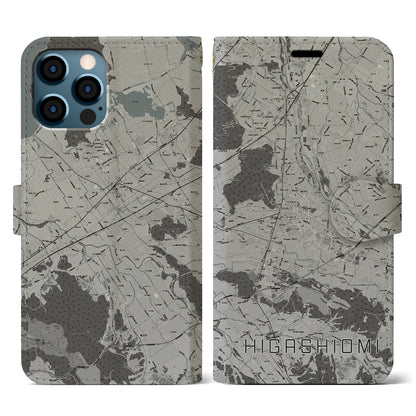 【東近江（滋賀県）】地図柄iPhoneケース（手帳タイプ）モノトーン・iPhone 12 / 12 Pro 用