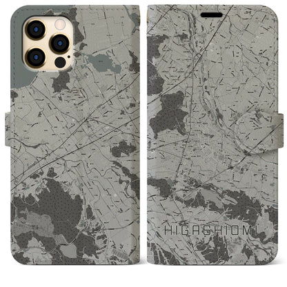 【東近江（滋賀県）】地図柄iPhoneケース（手帳タイプ）モノトーン・iPhone 12 Pro Max 用