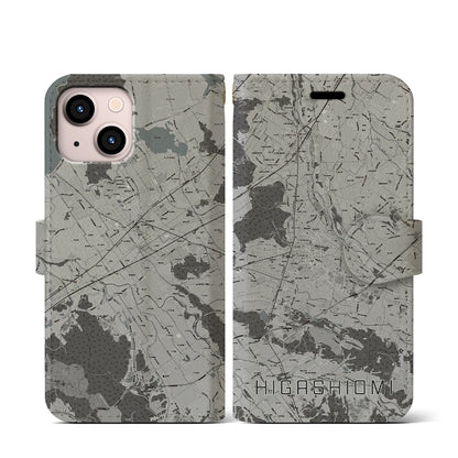 【東近江（滋賀県）】地図柄iPhoneケース（手帳タイプ）モノトーン・iPhone 13 mini 用