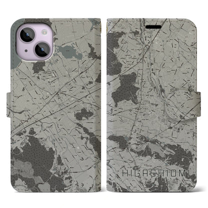 【東近江（滋賀県）】地図柄iPhoneケース（手帳タイプ）モノトーン・iPhone 14 用