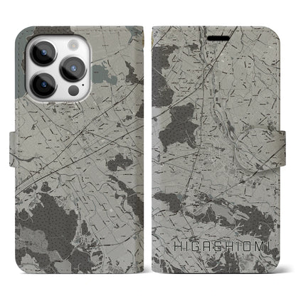 【東近江（滋賀県）】地図柄iPhoneケース（手帳タイプ）モノトーン・iPhone 14 Pro 用