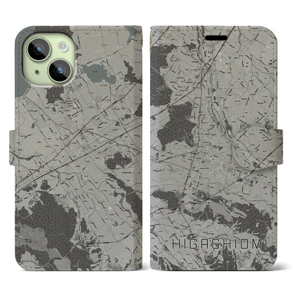 【東近江（滋賀県）】地図柄iPhoneケース（手帳タイプ）モノトーン・iPhone 15 用