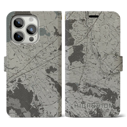 【東近江（滋賀県）】地図柄iPhoneケース（手帳タイプ）モノトーン・iPhone 15 Pro 用