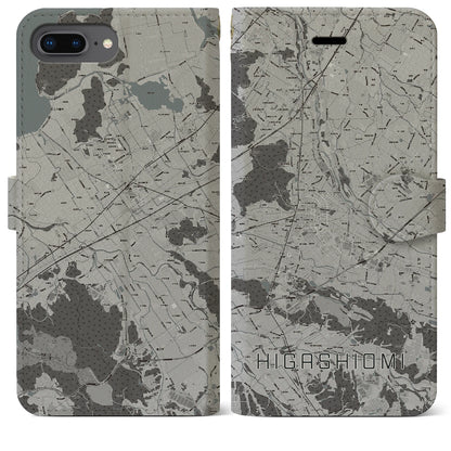 【東近江（滋賀県）】地図柄iPhoneケース（手帳タイプ）モノトーン・iPhone 8Plus /7Plus / 6sPlus / 6Plus 用