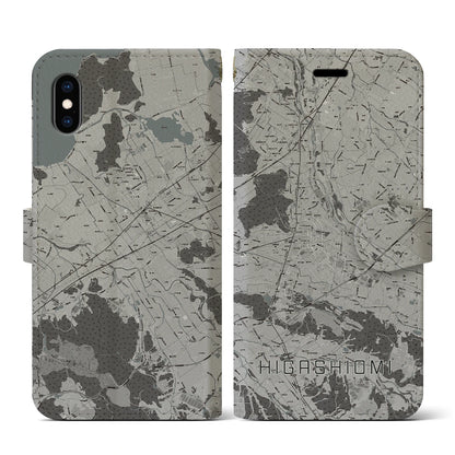 【東近江（滋賀県）】地図柄iPhoneケース（手帳タイプ）モノトーン・iPhone XS / X 用