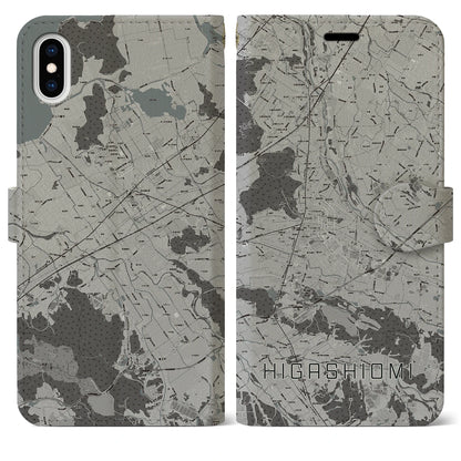 【東近江（滋賀県）】地図柄iPhoneケース（手帳タイプ）モノトーン・iPhone XS Max 用