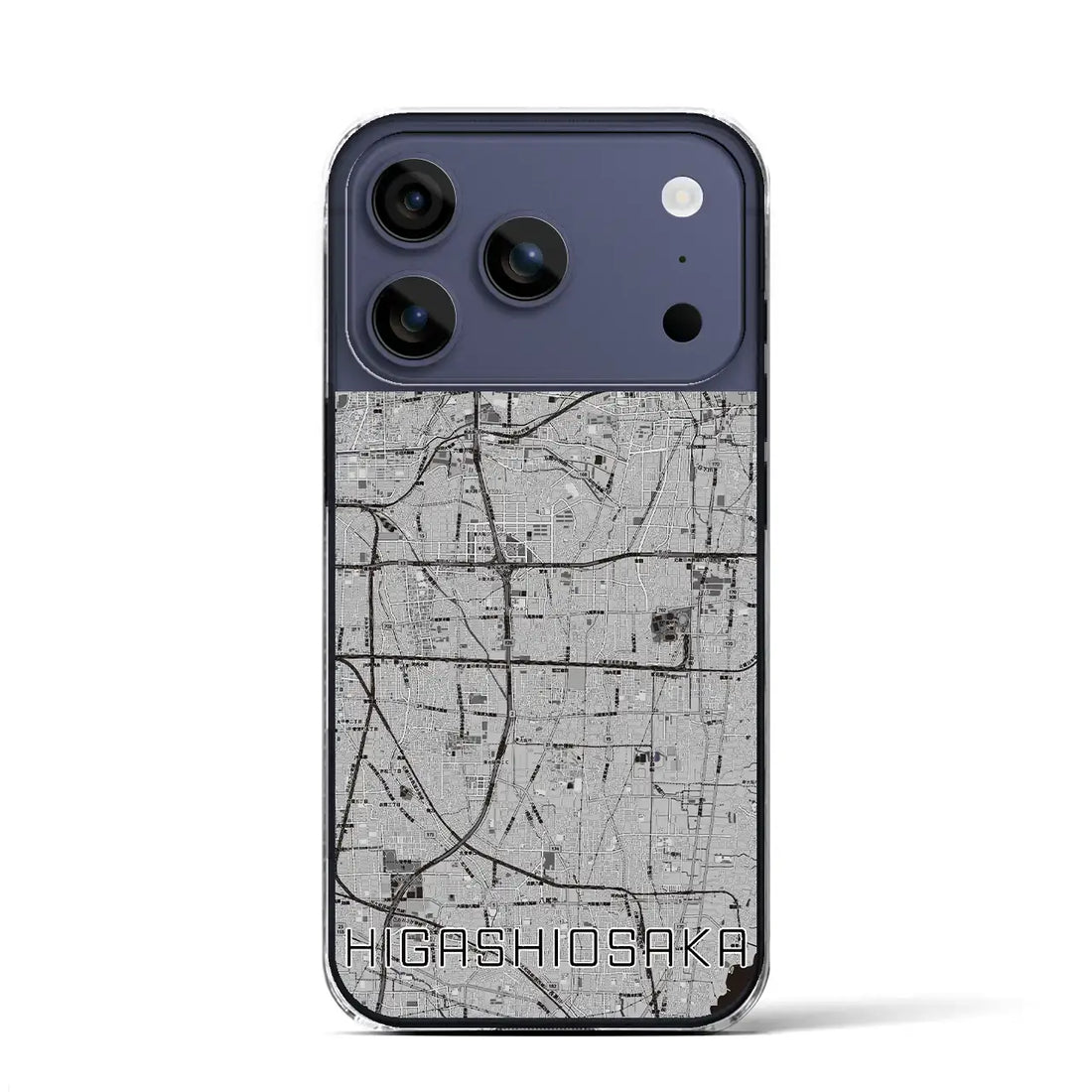 【東大阪(大阪府)】地図柄iPhoneケース(クリアタイプ)モノトーン・iPhone 17 Pro Max 用