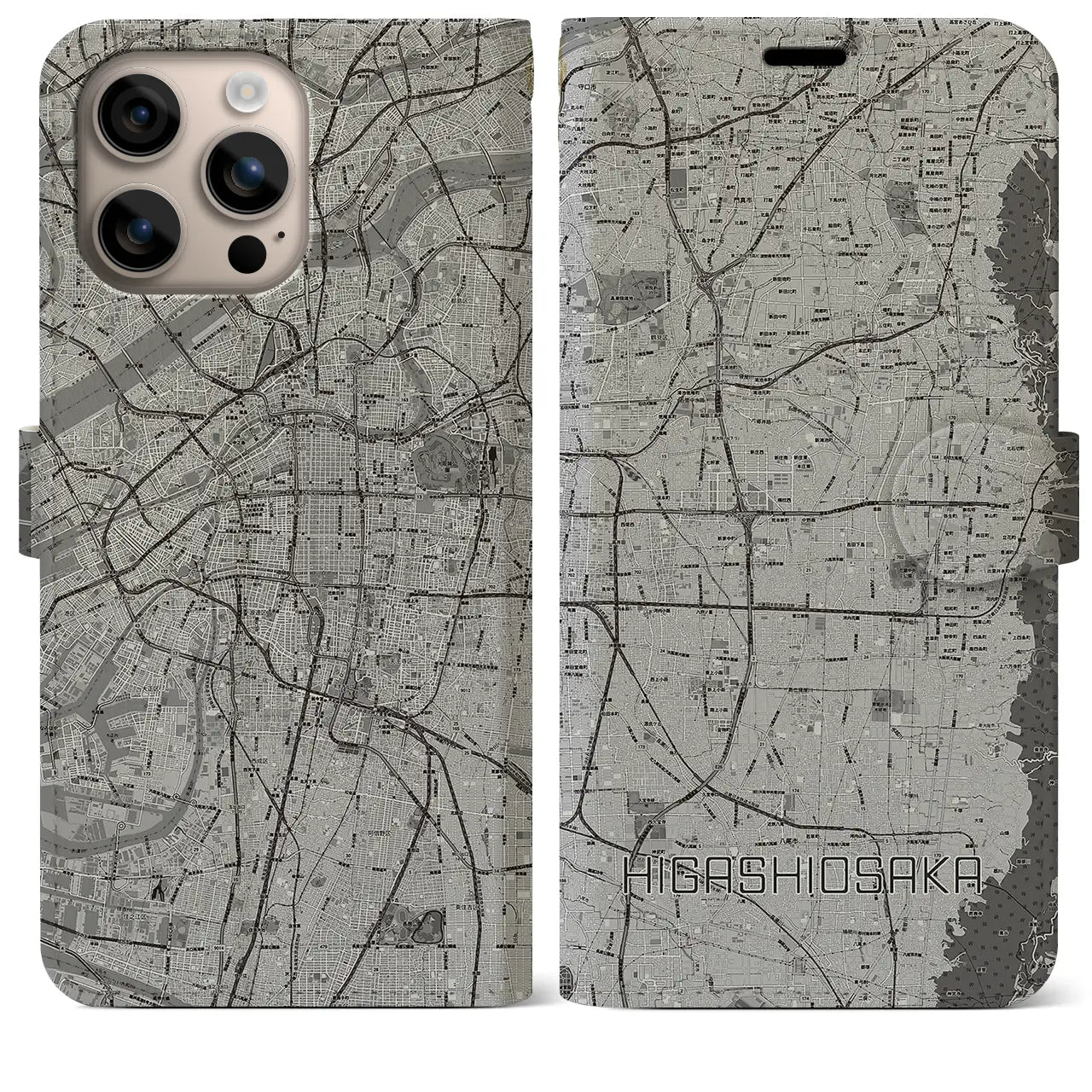 【東大阪（大阪府）】地図柄iPhoneケース（手帳タイプ）