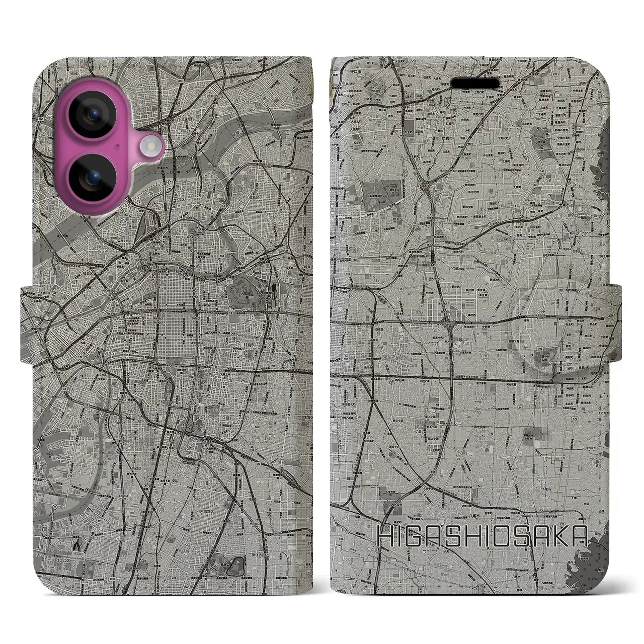 【東大阪（大阪府）】地図柄iPhoneケース（手帳タイプ）