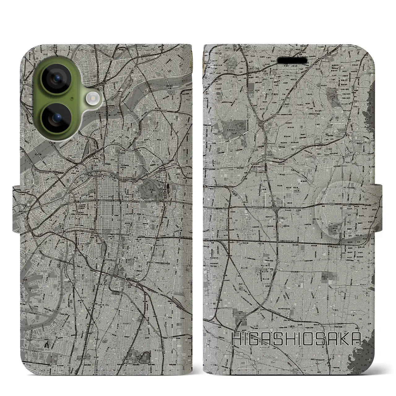 【東大阪（大阪府）】地図柄iPhoneケース（手帳タイプ）